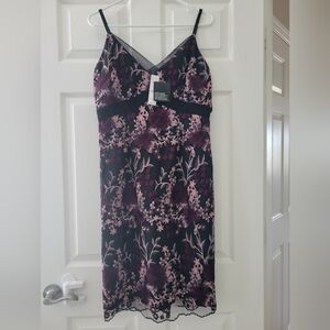 Purple & Black Embroidered Sheath Dress